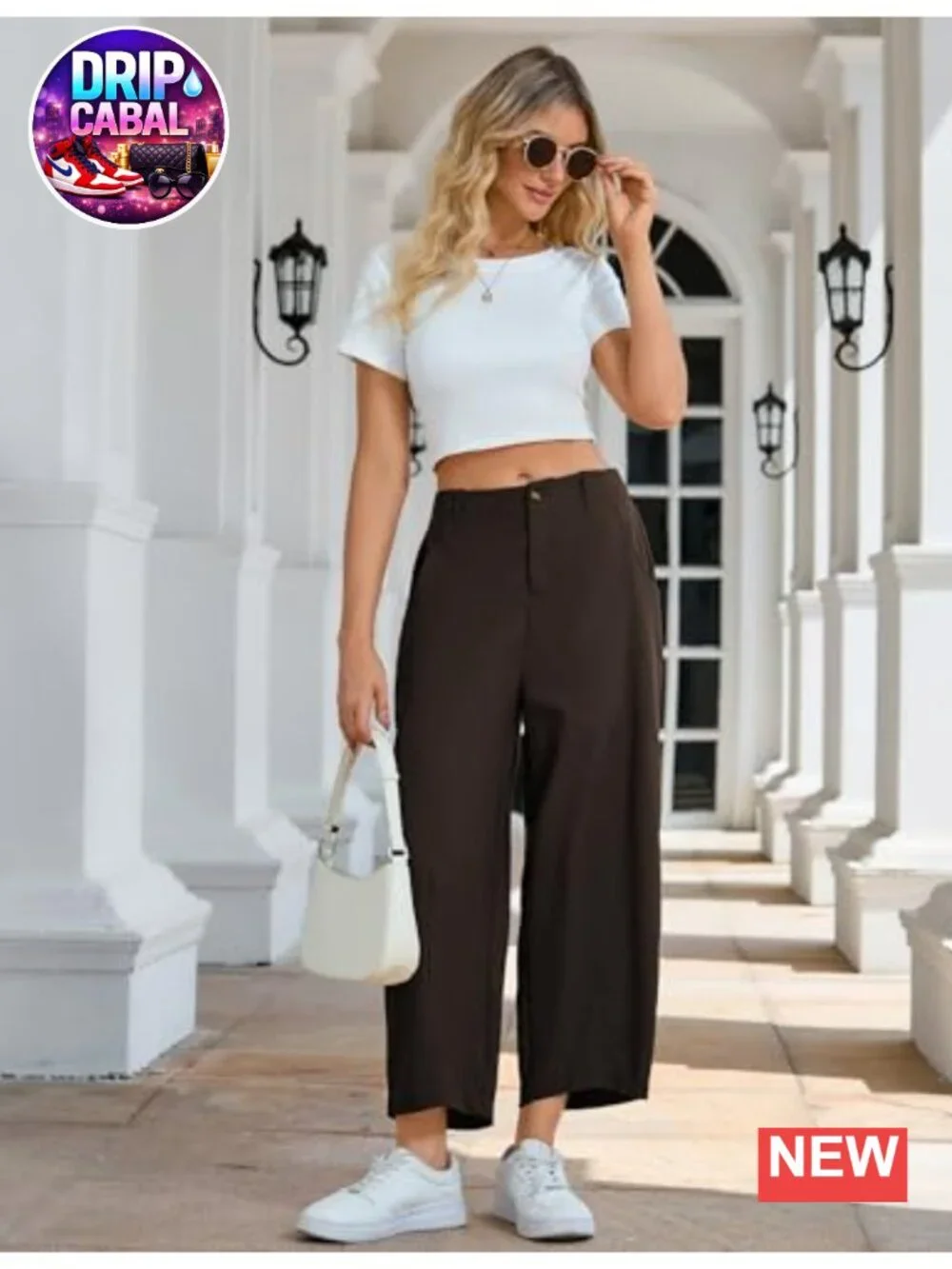 Linen Wide Leg Capri Pants Elastic Waist Palazzo